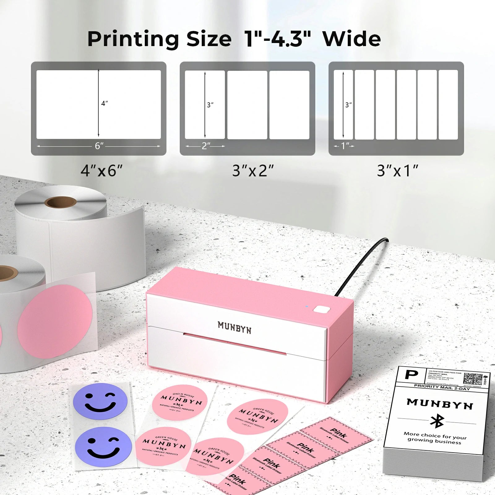 The MUNBYN Bluetooth thermal shipping label printer is a versatile and efficient label printing solution that can print labels from 1.57